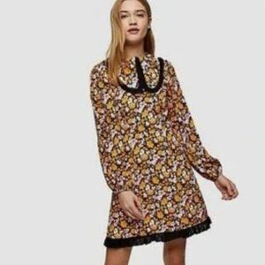 Topshop Oversized Collar Floral Mini Dress Black Mod Size US 8 New With Tags